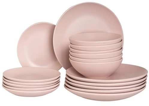 Tafelservice 18-teilig Steinzeug rosa für 6 Personen Vivani