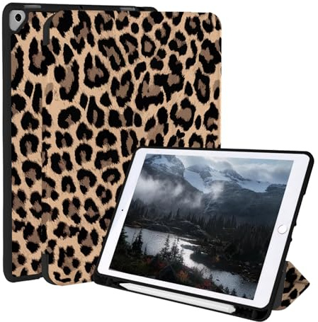 Vozehui 10.2/10.5 inch Leopard Print Case for iPad 9th/8th/7th/Air 3rd/Pro Generation with Pencil Holder,Shockproof Tri-fold Stand Protective Cover with Sleep Wake for iPad 9th/8th/7th