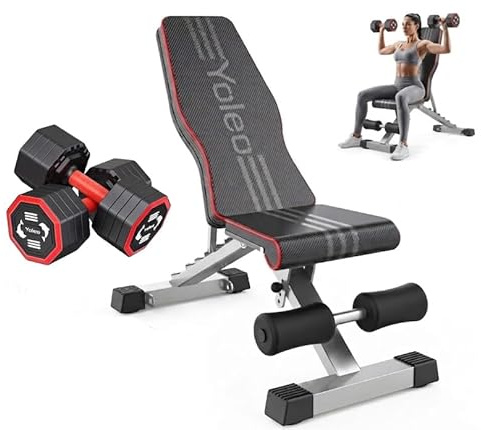 YOLEO klappbare Hantelbank Multifunktion Training Fitness Bank Bauchtrainer Schrägbank mit 6-Fach Verstellbarer Rückenlehne/3-Fach verstellbarer Sitzkissen,Belastung 300kg