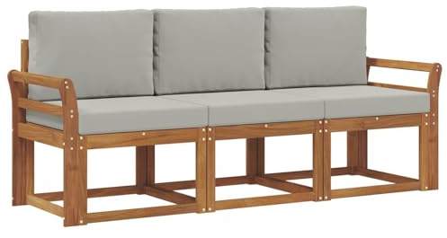 vidaXL Outdoor-Sofagarnitur mit Kissen 3 pcs Natürlich und Hellgrau