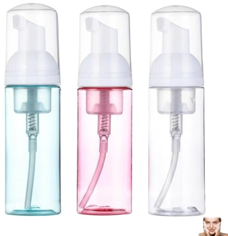 3 Pack 60ml Foam Pump Bottles – Travel Size Mousse & Foam Soap Dispensers, Clear Plastic Refillable Containers for Face Wash, Shampoo, Lotion, Skincare & Hair Care，Lightweight and Leak-Proof Design
