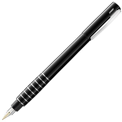 LAMY accent Füllhalter 098 – Füller im schwarzen, hochglänzenden Lack-Finish mit austauschbarem, diamantiertem Griffstück und 14 Kt. Goldfeder, partiell platiniert – Federstärke OM