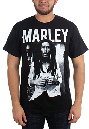 Bob Marley Men's Black & White T-Shirt Small Black