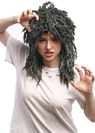WIG ME UP - 90889-ZA1-ZA94A-ZA68E-ZA1 Perücke Damen Herren Karneval Grau Grün Braun Mix Afro Rasta Style Neptun Nixe Meerjungfrau Wassermann