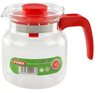 Pyrex Classic Hohe Kanne mit rotem Henkel, Glas, 1 Liter