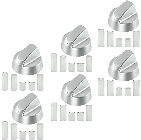 Spares2go Control Knobs/Dials for Indesit Oven Cooker & Hob (Pack of 6 + Adaptors, Silver)