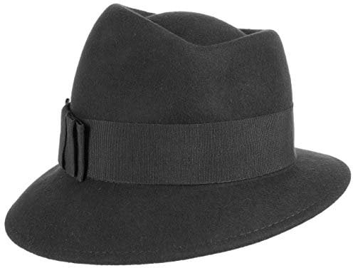 LIERYS Asym Damenhut mit Ripsband Wollfilzhut Hut Filzhut für Damen - Made in Italy Frühling-Sommer Herbst-Winter - One Size schwarz