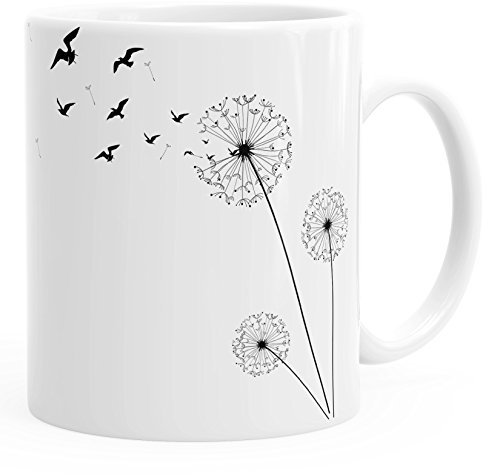 Autiga Kaffee-Tasse Pusteblume Birds Dandelion Vögel glänzend Teetasse Keramiktasse weiß Unisize