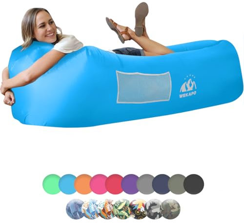 Wekapo Aufblasbarer Lounger mit Tragebeutel, Sicherungsstock und Pflaschenöffner für Reisen, Camping, Wander, Schwimmbad- und Strandparties.