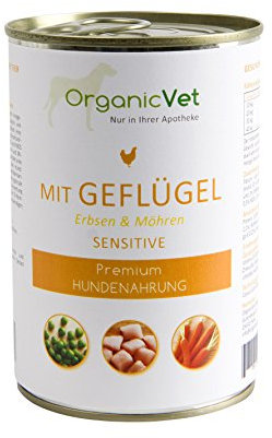 OrganicVet Hund Nassfutter Sensitive Geflügel mit Erbsen und Möhren, 6er Pack (6 x 400 g)