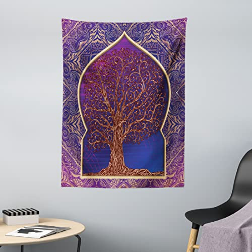 ABAKUHAUS Ethnisch Wandteppich, Retro Eastern Branchen aus Weiches Mikrofaser Stoff Waschbar ohne Verblassen Digitaldruck, 110 x 150 cm, Lila Blau