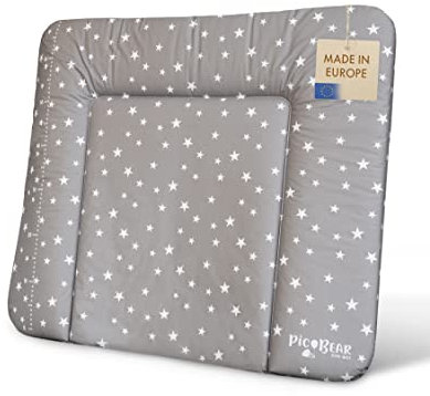 pic Bear Wickelauflage - hochwertige Wickelmatte - Wickeltischauflage - pflegeleichte Wickelunterlage - Auflage Wickelkommode - 85 x 72 cm - (Sterne grau-weiß, 85 x 72 cm)