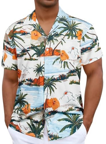 iCKER Hawaiian Shirt - Mens Beach Shirt - Floral Print - Casual Regular Fit