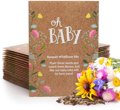 BENTLEY SEED CO. Oh Baby Flower Seeds Packets - Girl/Boy Baby Shower Favors - Pre-Filled, 25 Wildflower Seed Packs for Favor - Eco-Friendly Gift & Babys Guest Giveaways - Non-GMO Seeds - Brown