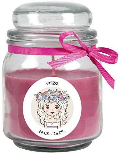 HS Candle Sternzeichen Duftkerze Lavendel im Bonbonglas (Jungfrau) - viele Motive zur Auswahl, 700g - Brenndauer bis zu 70 Std - Virgo