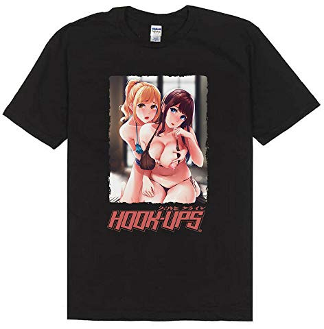 Vintage Hook-Ups Skateboard Two Naughty Girls Hentai T Shirt Gildan