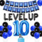 Videospiel 10. Geburtstagsfeier Dekorationen für Jungen Blau 10 Jahre alt Alles Gute zum Geburtstag Banner Ballons Level up und Game Controller Folienballons