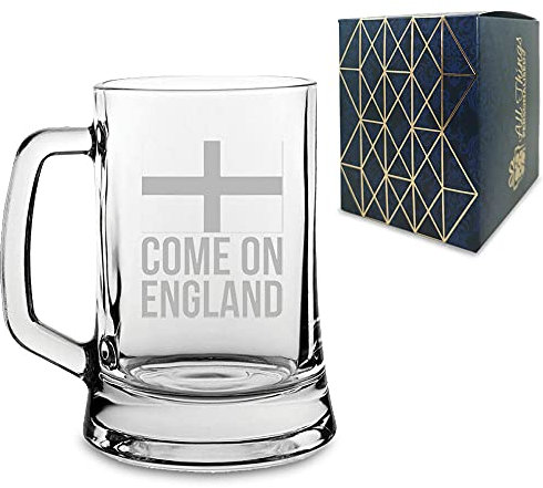 Engraved Football Tankard, Come On England Flag Design with Gift Box, Euro Football Soccer Rugby Sport Championship