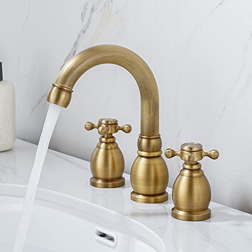 Robinet Lavabo Retro Mitigeur Lavabo Poignée Double Eau Chaude et Froide Multifonction Laiton Robinet Lave Main Trois Trous Robinet Salle de Bain,Antique