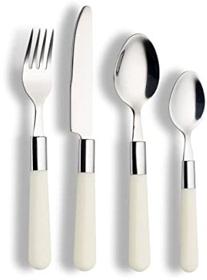 Echtwerk Besteck Set “Bistro“, mit Kunststoffgriffen, Campingbesteck, Picknickbesteck, leichtes Reisebesteck, Outdoor-Besteck für Grillen im Freien, 16-teilig, bis zu 4 Personen, Edelstahl 18/0, Creme
