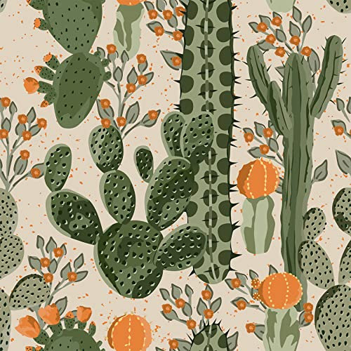 VEELIKE Cactus Floral Wallpaper Vintage Self Adhesive Wallpaper for Bedroom Bathroom 44.5 cm × 300 cm Beige Tropical Wall Paper Roll Living Room Flower Contact Paper Wall Mural Sticky Back Plastic