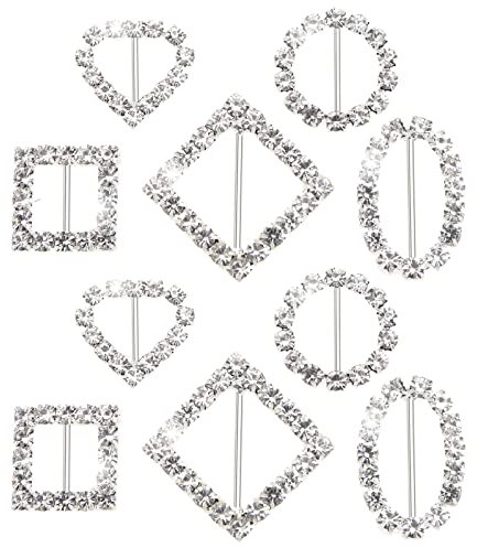 The Lord of the Tools 10 Stück Glänzender Strassschnalle Rund Quadratisch Oval Rhombus Herzform Bandschnalle Metallverschluss für Halstuch Schals für Einladungskarten Dekoration Größe 1,34–2,4 cm