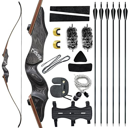OUBOTER Black Hunter 60 Zoll Recurve Bogen Bogenschießen Set 20-60lbs Takedown Recurve Bogen Pfeil Und Bogen Der Linken Hand Für Erwachsene Jagd Zielübungen (30LBS)