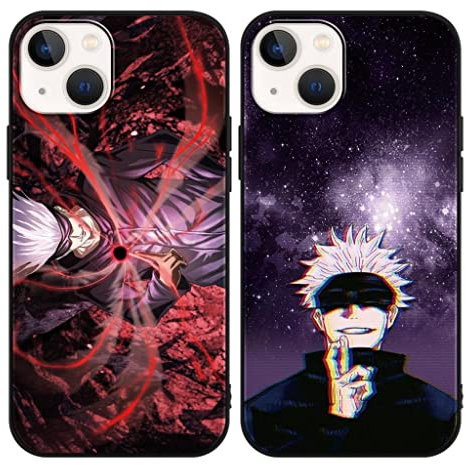 LYUBFDC 2 Stück Handyhülle für iPhone 13/iPhone 14 Hülle 6.1'' Anime Jungs Hülle Gojo Satoru Itadori Yuji mit Manga Muster Matt Schwarz Schutzhülle Stoßfest TPU Silikon Case für iPhone13/14, 3
