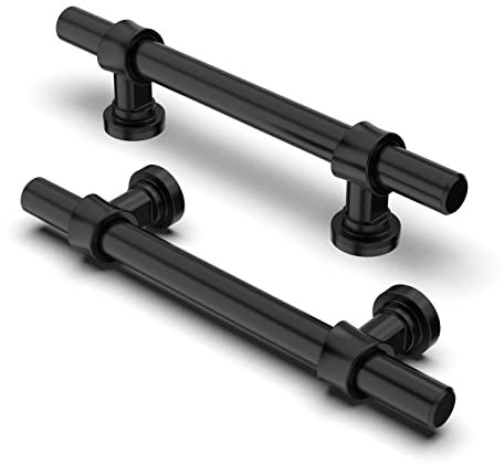 FURNIWARE Pack of 10 Cabinet Handles, Hardware Drawer Pulls Kitchen Cabinet Door Handles Pull for Kitchen Dresser Drawer Bathroom, Matt Black,96mm(3.8 Inch) Hole Center