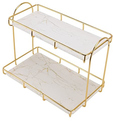 YWBL-WH 2-stöckiges Badezimmer-Organizer-Regal, rutschfeste Aufbewahrungsregale für Bad, Küche, Schlafzimmer, Gold, Groß