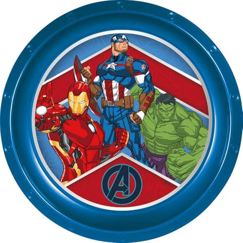 Marvel Piatto piano blu per bambini in plastica Avengers resistente agli urti accidentali e riutilizzabile