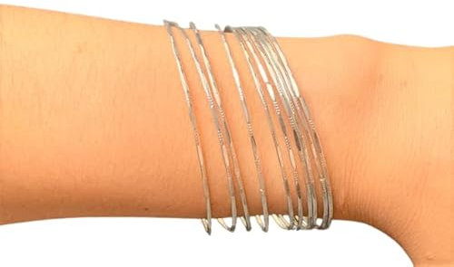 ⊹⊱✿ SET AUS 10 ZARTEN ARMREIFEN ✿⊰⊹ in silberfarben - zehn dünne Armreifen