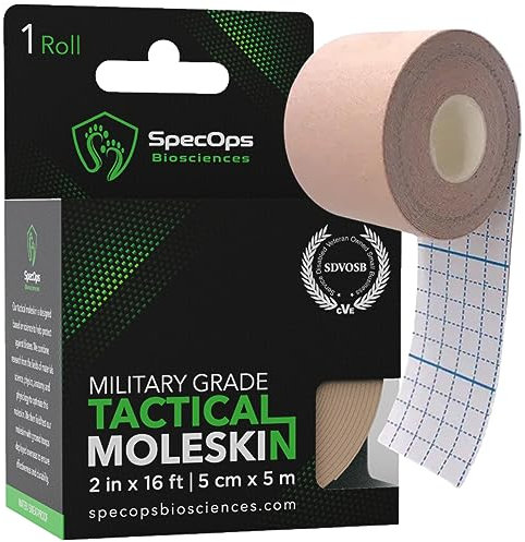 Moleskine athlétique pour la prévention des ampoules – 48 % de plus par dollar que la marque leader – 2 632,3 cm² contre 716,1 cm². Ruban adhésif ultra fin pour peau de taupe