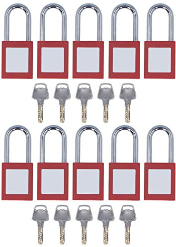Lot de 10 Cadenas de sécurité, Cadenas de Consignation en Nylon, Ingénierie D'isolation Loto, Cadenas en une Seule Pièce avec 10 Clés Partagées pour les Usines, Rouge