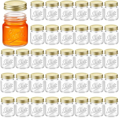 36 Stück Mini Mason Jar Schnapsgläser mit Deckel, 57 ml, Einmachgläser, Schnapsgläser, spülmaschinenfest, Mason Shooter Glas für Hochzeit, Party, Gastgeschenke, Zuhause, Bar, Getränke,