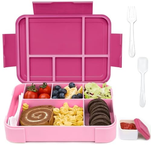 YOWOLF Brotdose Kinder mit Fächern 1330ML,Lunchbox Kinder Bento Box Auslaufsicher mit 6 Fächern Besteckset,Erwachsene Brotdose Jausenbox,Vesperdose Frühstücksbox für Mädchen Jungen Kindergarten