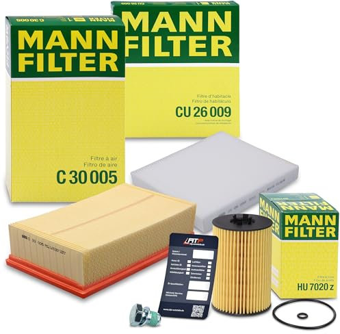 MANN-FILTER Inspektionspaket Filterset 1x Ölfilter, 1x Luftfilter, 1x Innenraumfilter, 1x Ölablassschraube mit Dichtring, 1x Ölwechselanhänger,