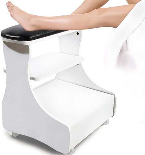 Kalolary Pediküre Fußruhe, Maniküre Fuß Ruhe mit Rädern PU Leder Haus Schönheit Fußstütze Pediküre Fußhockerstand für leicht zu Hause Salon Gebrauch (Schwarz weiß)
