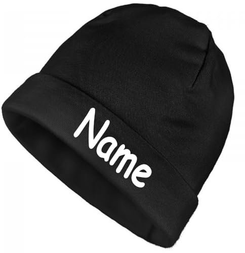 Elefantasie Mütze Uni schwarz mit Namen oder Text personalisiert für Baby oder Kind aus 100% Baumwolle mit UV-Schutz