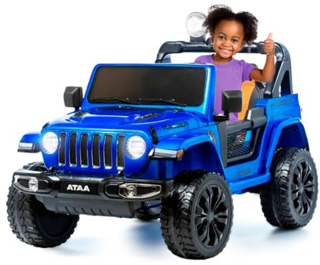 ATAA Raider 12V Coche eléctrico Infantil Azul con Mando Parental, Luces LED, Ruedas EVA y Asiento de Piel – Vehículo 4x4 para niños