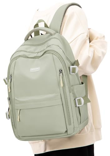 Schulrucksack Mädchen Schulranzen Teenager Jungen Wasserdicht Laptop Rucksack Schule 14 Zoll Lässig Daypack Backpack für Damen Herren Grün