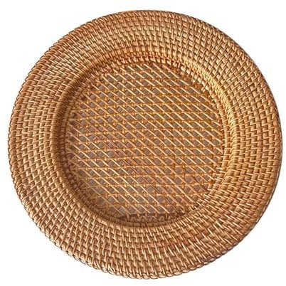 predolo Round Rattan Charger Plate Rustic Picnic for Formal Dinner Parties, Table Centerpiece Holiday Gatherings Rattan Fruit Tray