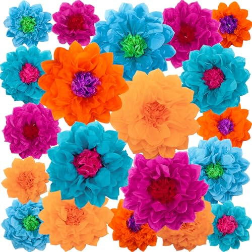Gejoy 20 Stück mexikanische Halloween-Papierblumen, Papierblumen, 3D-Papierblumen, Basteln, für Herbst, Erntedankfest, Fiesta, Hochzeit, Party, Deckenblütendekoration (helle Farbe)