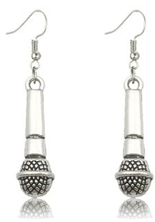 coadipress Microphone Earrings Personalized Microphone Charm Earrings Music Drop Earrings Music Jewelry Musician Gifts for Singer Karaoke Gifts Music Teacher Gift, Zinc