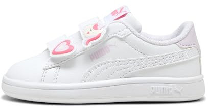 PUMA Sneaker da bambina Smash 3.0 Badges V Inf, Puma Rosa Magica Bianca Lilla Gelo, 7 UK Child