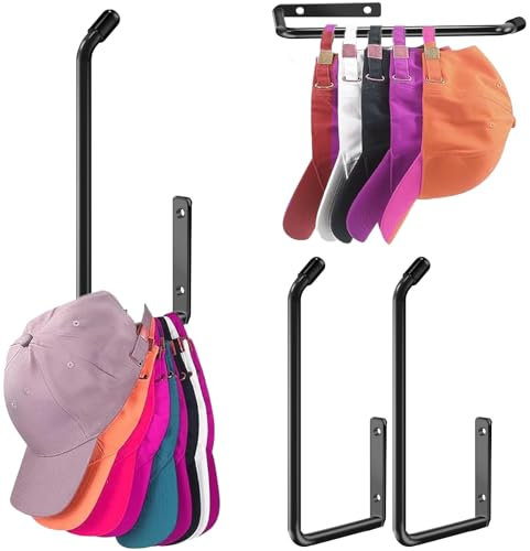 HZHSSG Porta Cappelli da Parete, 2 Pezzi Appendi Cappelli 5.91'' a L per Porta Armadio a Muro, Porta Camera da Letto, Cappelliera Autoadesivo Disponibile in Varie Opzioni di Montaggio, Nero
