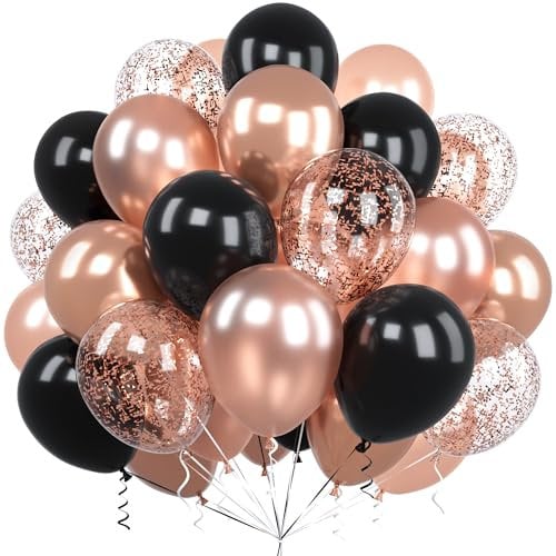 Ousuga Palloncini Oro Rosa Neri, 60 Pezzi 12 Pollici Palloncini Nero Opaco Metallizzata Oro Rosa Coriandoli Palloncini per Donne Compleanno Addio al Nubilato Matrimonio Anniversario Baby Shower Feste