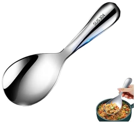 Thickened Stainless Steel Non-Stick Rice Spoon,Stainless Steel Rice Spoon Kitchen Utensil,Sturdy Rice Scooper No Rust Rice Cooker Spoon NonStick Rice Spatula,Rice Cooker Spoon Paddle (304#)