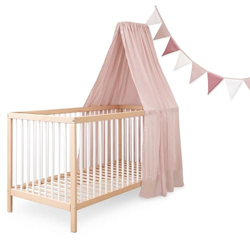 Ehrenkind® Kinderzimmer-Deko-Set: Baldachin & Wimpelkette für magische Momente | Oeko-TEX Zertifiziert | Kinderzimmer Deko | Baldachin Kinderzimmer | Betthimmel, Rosé