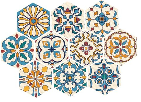 WOONEKY Elegante Schöne 10er-packung Sechseckige Fliesenaufkleber Selbstklebend – Bodenaufkleber Für Die Inneneinrichtung